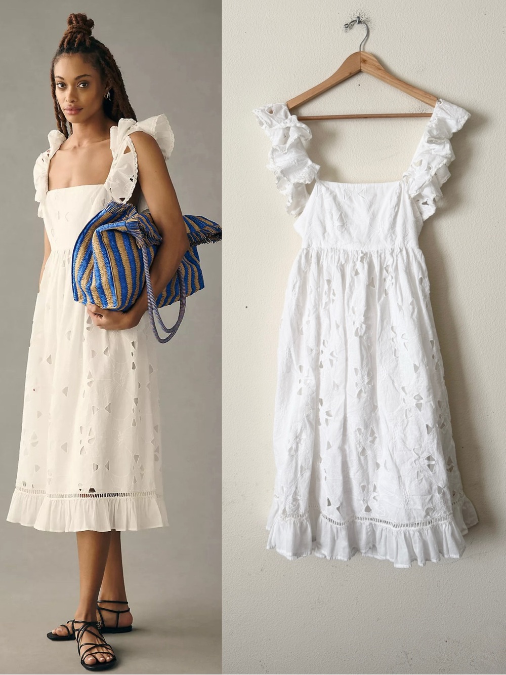 Anthropologie Forever That Girl XXS tie back ruffled eyelet midi dress in white